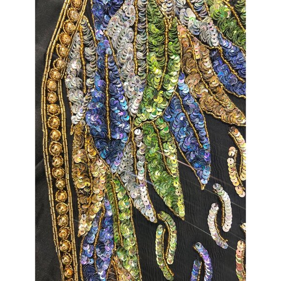 Vintage Moonlite 80s Dynasty Black Sequin Silk Beaded Jacket Open Front XL Large - Picture 4 of 8